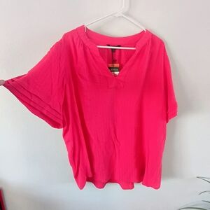 NWT Bright Pink Flutter Sleeve Blouse XXL Flowy Viscose Boho Summer Top
